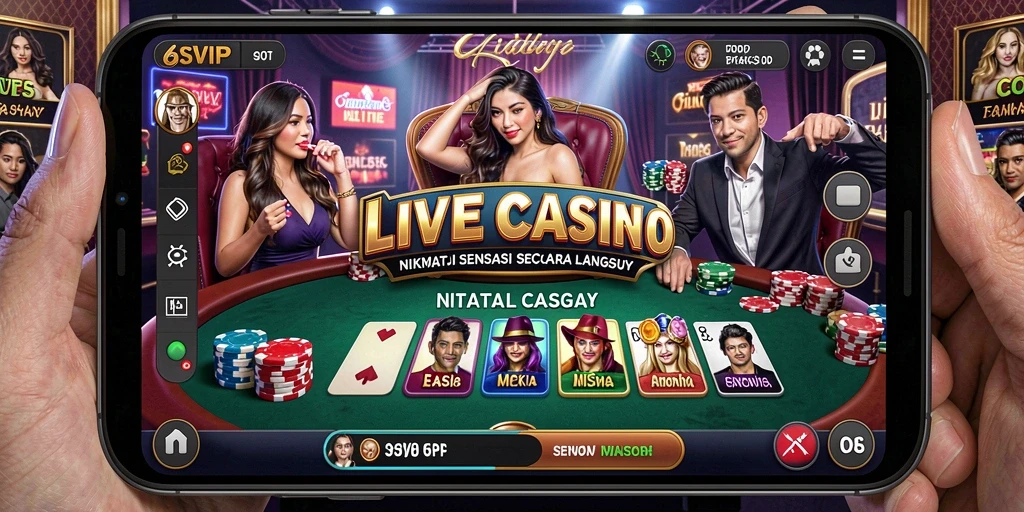 Gambar gameplay 6SVIP menampilkan dealer professional dalam suasana Live Casino.