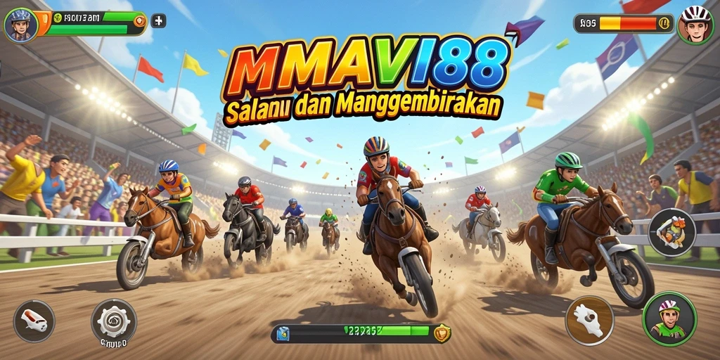 Tampilan gameplay <strong>AMAVI88</strong> yang penuh aksi di trek balap.