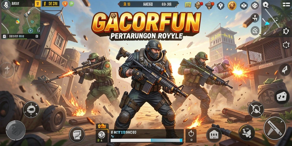 Tampilan gameplay GACORFUN yang mendebarkan di arena Battle Royale.