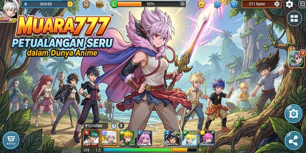 Tangkapan layar utama MUARA777 menampilkan karakter anime bertarung dengan grafis menakjubkan.
