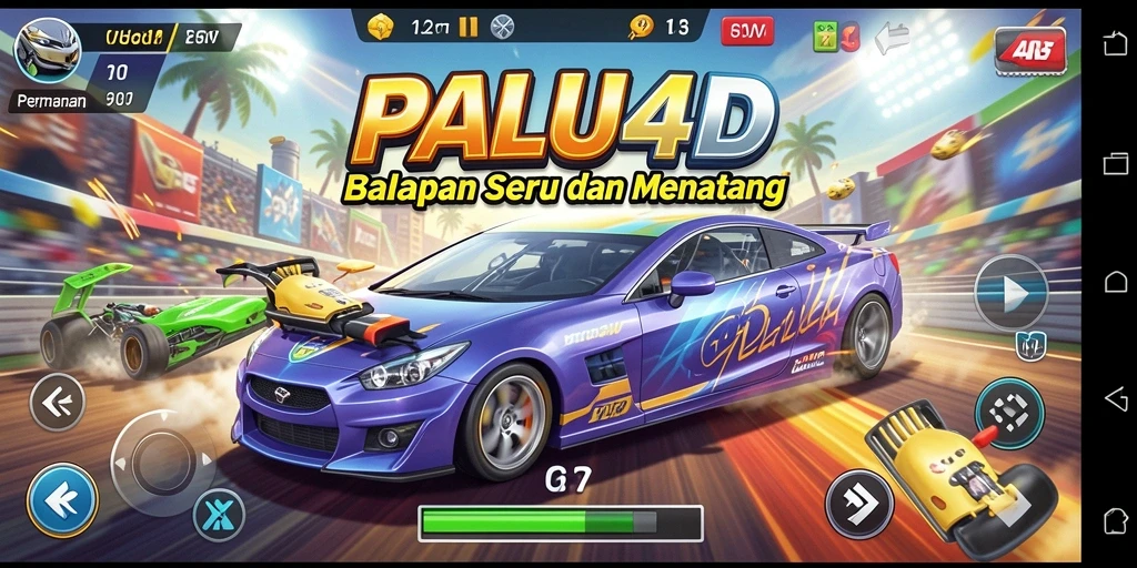 Tampilan gameplay seru di PALU4D dengan mobil balap yang menawan.