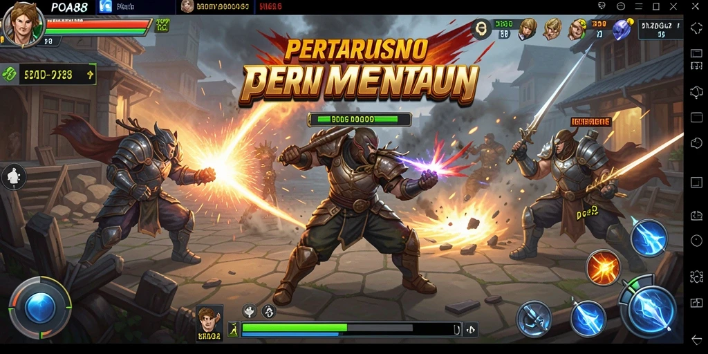 Screenshot gameplay POA88 dengan karakter bertarung di arena.