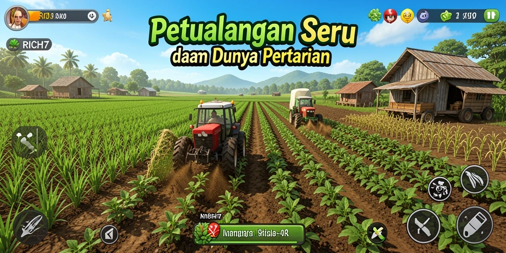 Gameplay seru di RICH7 dengan aktivitas pertanian yang interaktif.