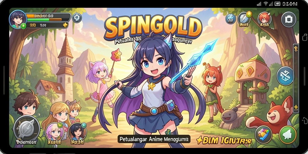 Tampilan gameplay SPINGOLD yang penuh warna dan dinamis.